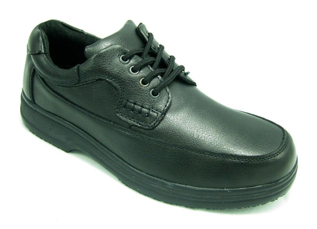 49C21 Mens Black Leather Cushioned Work Shoe