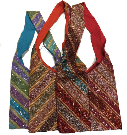 Cotton Cross Body Sequin Gypsy Bohemian messenger Bag Handmade in Nepal